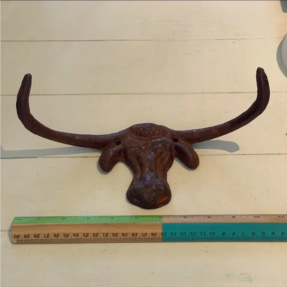 Rustic Brown Cast Iron Longhorn Wall Hat Rack  Decor